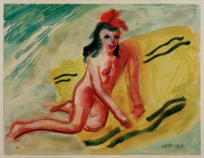 Niña sobre una toalla de baño amarilla de Max Pechstein