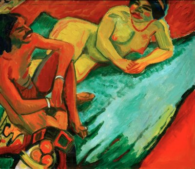 Mujer con indio sobre alfombra de Max Pechstein