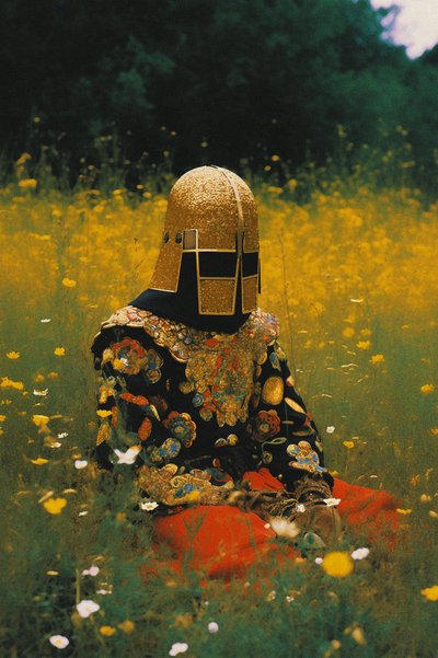 Casco dorado en un campo de flores de Max Sandström