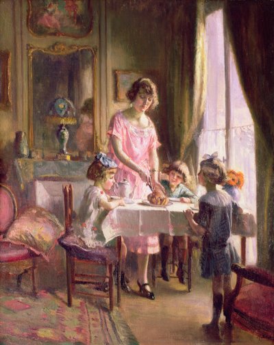 Té con los niños (óleo sobre lienzo) de Max Silbert