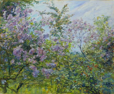 Lila en flor, c.1921 (óleo sobre madera) de Max Slevogt