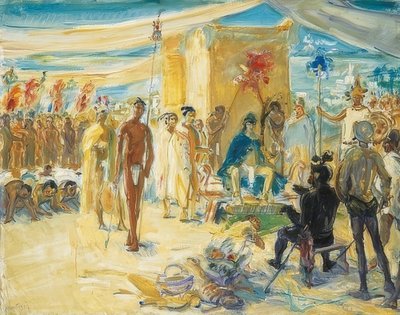 Fernando Cortez ante el emperador Moctezuma de México, 1917 de Max Slevogt