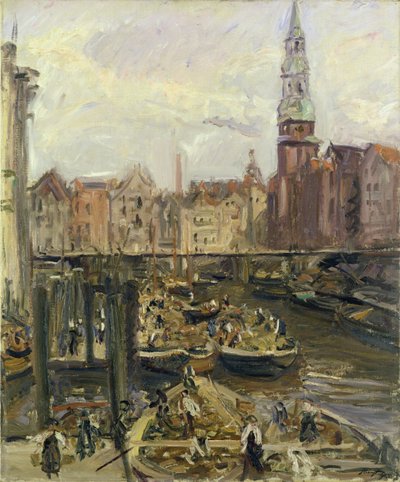 Mercado flotante en un canal en Hamburgo, 1905 de Max Slevogt
