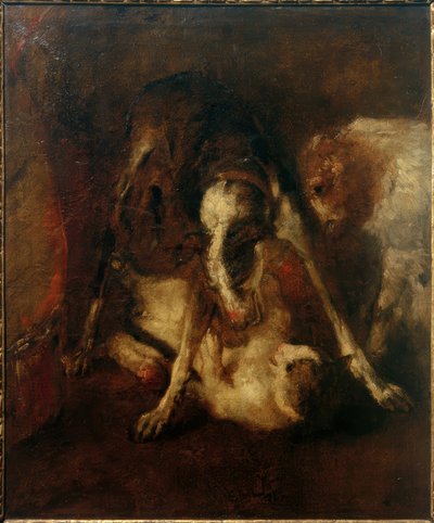 Perro jugando con gato de Max Slevogt