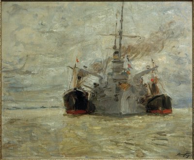 Buque de guerra cargando carbón en el puerto de Hamburgo de Max Slevogt