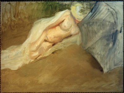Desnudo reclinado con sombrilla de Max Slevogt