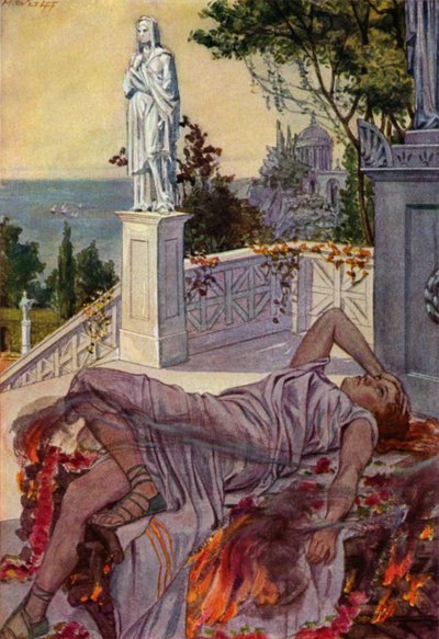 Dido se suicida tras ser abandonada por Eneas (litografía en color) de Max Wulff