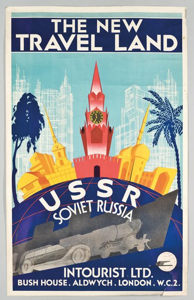 Cartel publicitario de viajes a la Rusia Soviética con la agencia de viajes rusa 