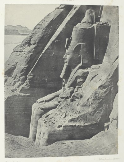 Ibsamboul, Colosse Oriental Du Spéos De Phrè, Vu De Profil; Nubie, lámina 104 del álbum "Egypte, Nubie, Palestine et Syrie" (1852). de Maxime Du Camp