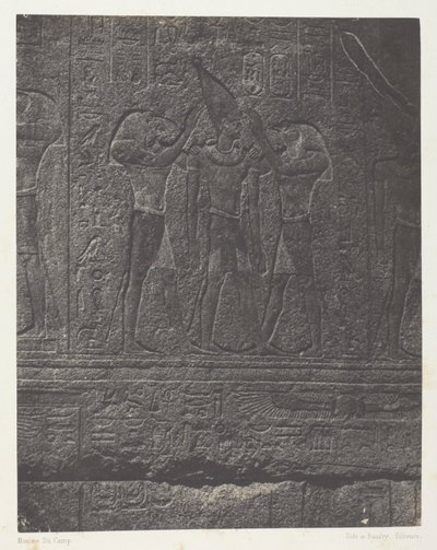Palacio de Karnak, esculturas exteriores del santuario de granito; Tebas de Maxime Du Camp