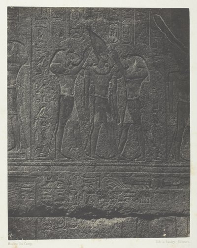 Palacio de Karnak, esculturas exteriores del santuario de granito; Tebas de Maxime Du Camp