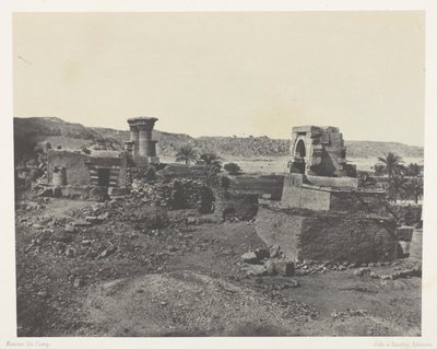 Aldea y templo en la isla de Beghé, al oeste de Philoe; Nubia, lámina 81 del álbum "Egypte, Nubie, Palestine et Syrie" (1852). de Maxime Du Camp