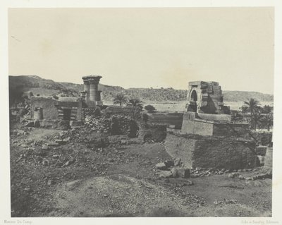 Aldea y templo en la isla de Beghé, al oeste de Philoe; Nubia, lámina 81 del álbum "Egypte, Nubie, Palestine et Syrie" (1852). de Maxime Du Camp