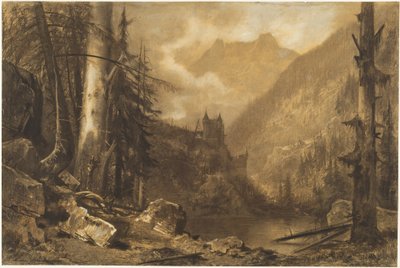 Castillo alpino sobre un lago boscoso de Maxime Lalanne