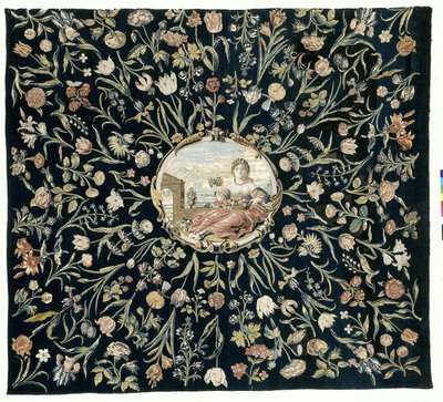 mantel Mantel con la personificación de Flora y un estampado de flores de Maximiliaan van der Gucht (possibly)
