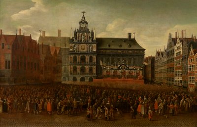Proclamación de la Paz de Münster en la Grote Markt de Amberes de Maximiliaen Pauwels