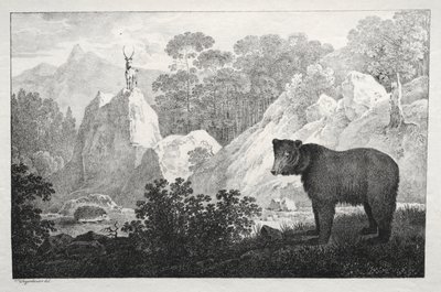 Paisaje montañoso con oso en primer plano de Maximilian Josef Wagenbauer