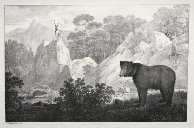 Paisaje montañoso con oso en primer plano de Maximilian Josef Wagenbauer