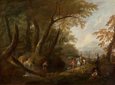 Paisaje forestal con agua a la izquierda. de Maximilian Joseph Schinnagl