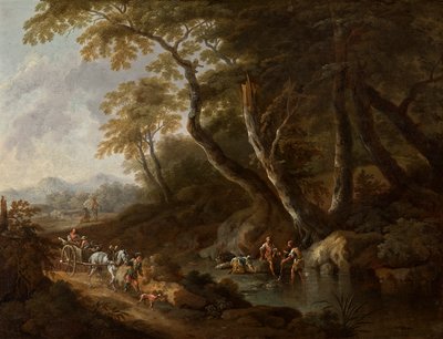 Paisaje forestal con agua a la derecha. de Maximilian Joseph Schinnagl