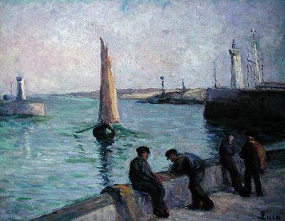 Pescadores en un Puerto, c.1920 de Maximilien Luce