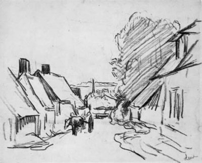 Calle de pueblo con carro de caballos. Éragny-sur-Epte (?) de Maximilien Luce