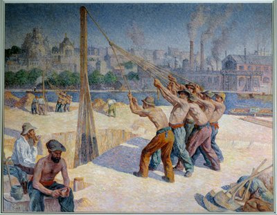 Tamborileros en el muelle del Sena en Billancourt de Maximilien Luce