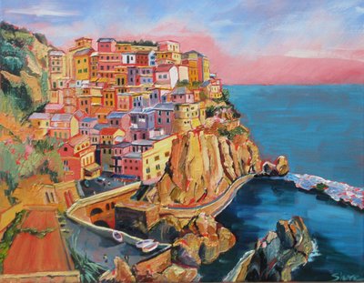 Colorido pueblo costero italiano de Maxine Shore