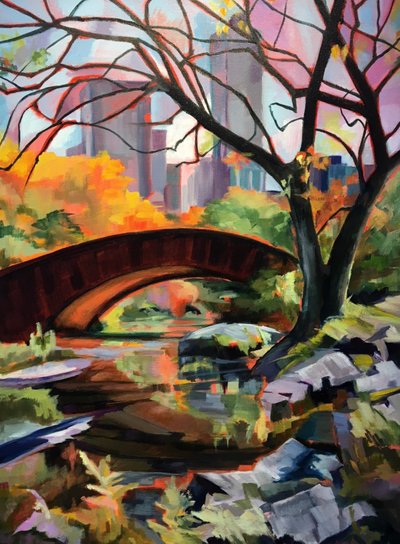 El puente del parque en un otoño lleno de colorido de Maxine Shore