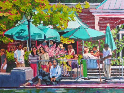 Una animada cafetería al aire libre de Maxine Shore