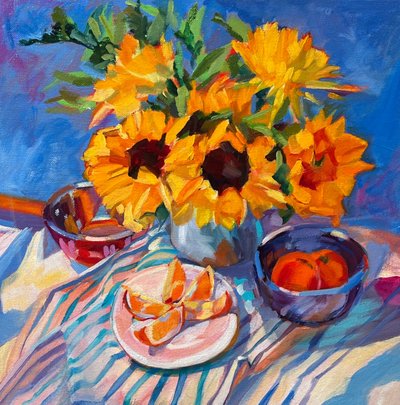 Girasoles y naranjas de vivos colores de Maxine Shore