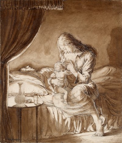 Escena Nocturna - Mujer alimentando a su Hijo, c. 1900s de Maxwell Gordon Lightfoot
