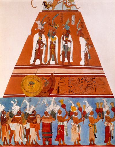 Frescos en Bonampak, Chiapas (México). Detalle que muestra una escena de procesión. Civilización Maya, siglo IX. de Mayan