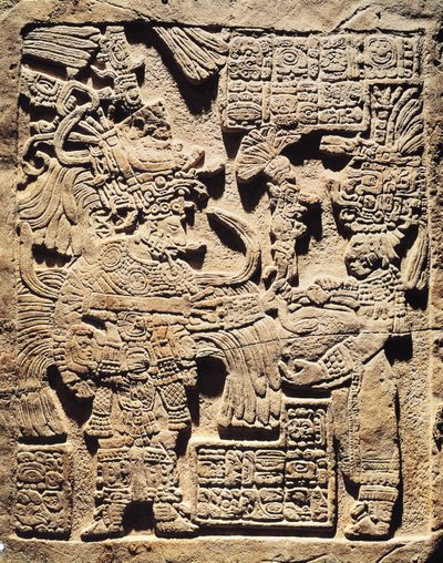 Estela que representa a un sumo sacerdote y una mujer, de Yaxchilán de Mayan