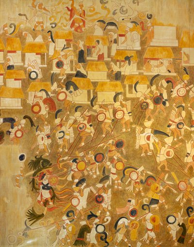 Reconstrucción de una pintura maya de Chichén Itzá (Yucatán, México) que representa una escena de batalla. Civilización Maya. de Mayan Mayan
