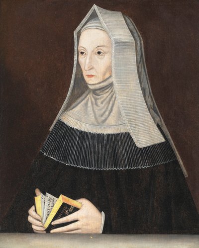 Retrato de Lady Margaret Beaufort (1441-1509), de medio cuerpo, con túnica negra y hábito blanco, con un libro de oraciones en las manos (óleo sobre tabla) de Maynard (manner of) Vewicke