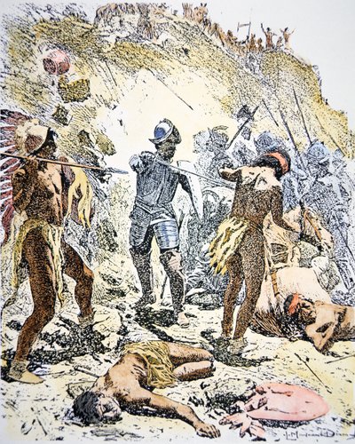 La revuelta de los indios Pueblo de 1680 (grabado coloreado) de Maynard Dixon