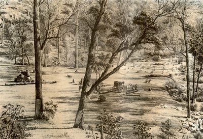 Cabaña del selector libre, Australia, 1879 de McFarlane and Erskine