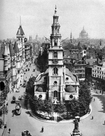 Iglesia de St Clement Danes, el Strand y Fleet Street desde Australia House, Londres, 1926-1927 de McLeish