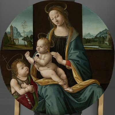 La Virgen y el Niño con el Niño San Juan Bautista
Maria met kind y Johannes de Doper de Meester van de Conversazione di Santo Spirito