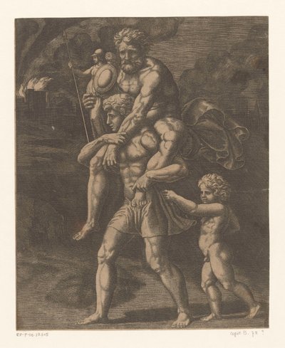 Eneas y su familia huyen de Troya de Meester van de Dobbelsteen