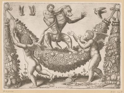 Putti burlándose de un mono Tapices del Papa (título de la serie) Tapezzerie de Papa (título de la serie sobre el objeto) de Meester van de Dobbelsteen