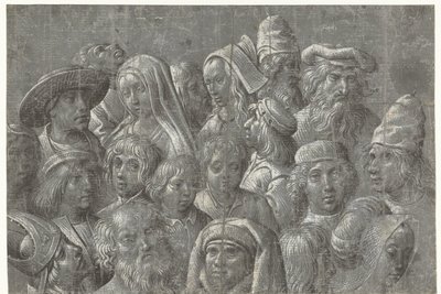 Estudios de cabezas de hombres, mujeres y niños de Meester van de Dood