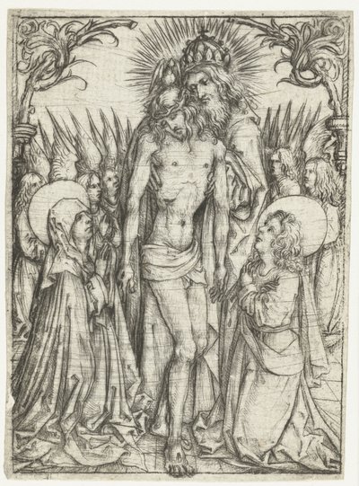 Adoración de la Santísima Trinidad por María, Juan Evangelista y Ángeles de Meester van het Amsterdamse Kabinet
