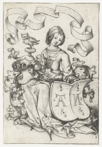 Dama con búho y escudo con las letras AN de Meester van het Amsterdamse Kabinet