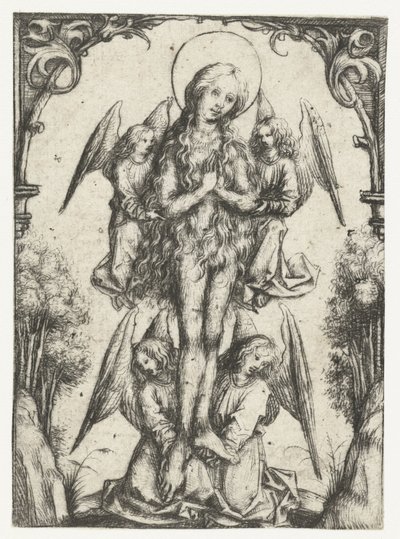 La elevación de Santa María Magdalena con cuatro ángeles de Meester van het Amsterdamse Kabinet