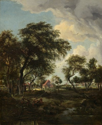 Una granja a la luz del sol de Meindert Hobbema