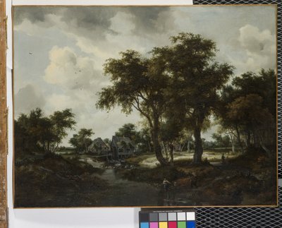 El molino de agua (Paisaje de Trevor) (óleo sobre lienzo) de Meindert Hobbema