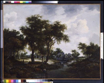 El molino de agua (Paisaje de Trevor) (óleo sobre lienzo) de Meindert Hobbema