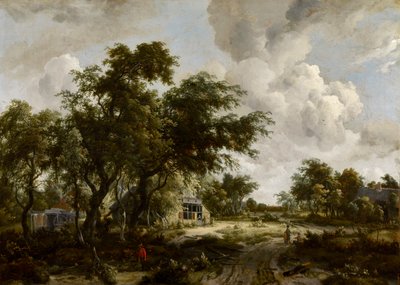Pueblo con molino de agua entre árboles de Meindert Hobbema